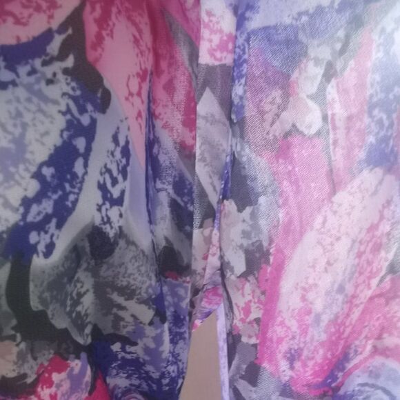 Sheer Belted Vintage Midi Dress Cuffed Long Sleeve 70s Spring - Picture 5 of 7